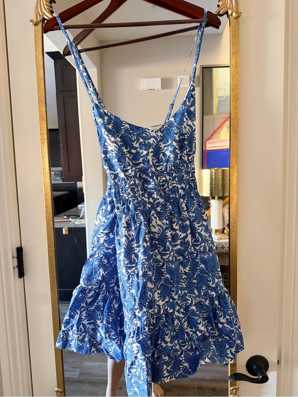 Anthropologie Blue and White Floral Midi Sundress